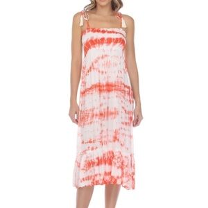RAVIYA Women's Coral Tie Midi Dress Smocked Square Neck Swimsuit Cover Up S